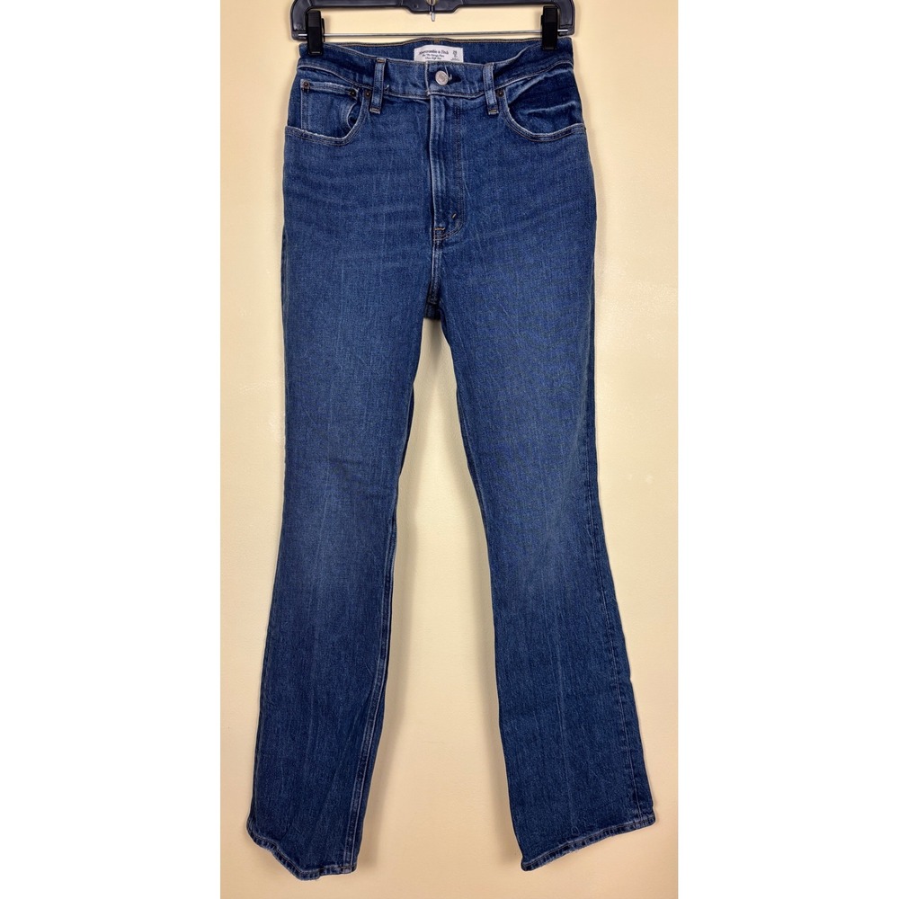 ABERCROMBIE & FITCH Ultra High Rise 70s Flare Jeans Dark Wash Blue Women Size 26 - Picture 2 of 14